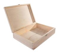 WooDeeDoo Shallow Rectangular Wooden Storage Box with Hinged Lid and Clasp - 26.5 x 19 x 6.5 cm - Unpainted Pine Box for Jewellery Crafts Gifts Keepsakes Decoupage Painting Engraving DIY