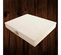 Woodeedoo Shallow Slim Pine Wooden Box With Lid & Clasp For Crafts Keepsakes Memorabilia Treasures Photos Gifts 21.5X18X3Cm