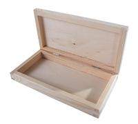 WooDeeDoo Shallow Wooden Box - 20 x 10.5 x 3.5 cm - Unfinished Pine Storage Case With Hinged Lid for Jewellery Gifts Keepsakes Memory Items Craft Decoration Personalising