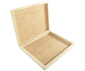 WooDeeDoo Shallow Wooden Box with Lid & Magnetic Catch | 22 x 18 x 3 cm | Merci Keepsake Trinket Valuables Storage Organiser Gift Holder Case | Unfinished Decorative Wood