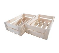 WooDeeDoo Shallow Wooden Crate | 2 Pack | Natural Wood Slatted Presentation Storage Shelf Box | 28.5 x 17.5 x 8.5 cm | Apple Fruit Display Hamper Plain Decorative Pine