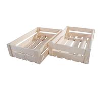 WooDeeDoo Shallow Wooden Crate | 2 Pack | Natural Wood Slatted Presentation Storage Shelf Box | 32 x 21 x 8.5 cm | Apple Fruit Display Hamper Plain Decorative Pine