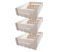 WooDeeDoo Shallow Wooden Crate | 3 Pack | Natural Wood Slatted Presentation Storage Shelf Box | 32 x 21 x 8.5 cm | Apple Fruit Display Hamper Plain Decorative Pine