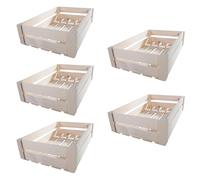 WooDeeDoo Shallow Wooden Crate | 5 Pack | Natural Wood Slatted Presentation Storage Shelf Box | 32 x 21 x 8.5 cm | Apple Fruit Display Hamper Plain Decorative Pine