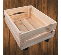 Woodeedoo Shallow Wooden Crate With Wheels Stackable Pine Storage Vegetables Box Rustic Unfinished Organiser 39.5X29.5X21.5 Cm