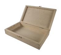 WooDeeDoo Shallow Wooden Gift Box with Clasp and Hinged Lid - 25 x 15 x 5 cm - Unpainted Pine Keepsake Storage Case for Crafts Cards Jewellery DIY Decoration Personalise Memory or Gift Use