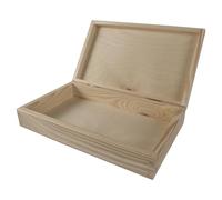 WooDeeDoo Shallow Wooden Gift Box with Hinged Lid - 25 x 15 x 5 cm - Unpainted Pine Storage Case for Keepsakes Crafts Decoupage Personalised Gift Packaging Memory Box Unfinished Plain Wood