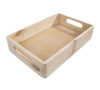 WooDeeDoo Shallow Wooden Storage Tray - Stackable Crate Unfinished Pine Box for Organising Craft Jars Hamper Gifts Cupboard Kitchen Supplies Drawers Office Tools DIY Projects - 29.5 x 19.5 x 7 cm