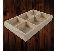 Woodeedoo Shallow Wooden Tray With 6 Compartments Small Plain Pine Desk Organiser Craft Storage Open Display Box 27X17X3.5Cm