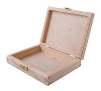 WooDeeDoo Slim Wooden Gift Box With Hinged Lid and Clasp - 16 x 12.5 x 3.5 cm - Plain Pine Case for Jewellery Keepsakes Crafts DIY Decoration or Personalised Memory Storage