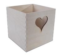 WooDeeDoo Small Cube Wooden Box | 10 x 10 x 10 cm | Cut-out Heart Insert Square Storage Container | Unfinished Decorative Birch Wood