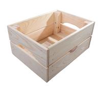 WooDeeDoo Small Decorative Wooden Crate | 31 x 23 x 15 cm | Flat Packed Slatted Solid Storage Box with Handles | Display Plants Apple Fruits DIY Hamper | Unpainted Natural Pine