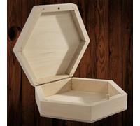 Woodeedoo Small Hexagonal Wooden Box With Hinged Lid For Crafts Jewellery Storage And Decoration Unfinished Holder 15.5X13.5X4Cm