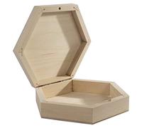 WooDeeDoo Small Hexagonal Wooden Storage Box with Hinged Lid - Unfinished Craft Case for Jewellery Trinkets Keepsakes Decorative Projects or Gift Packaging - Natural Finish - 15.5 x 13.5 x 4 cm