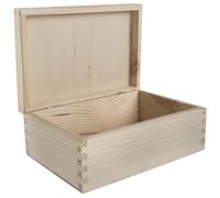 WooDeeDoo Small Rectangular Wooden Box with Hinged Lid - 16.5 x 11.5 x 7 cm Plain Pine Storage for Crafts Keepsakes Jewellery Trinkets Gifts DIY Personalised Decoration Unpainted Natural Wood