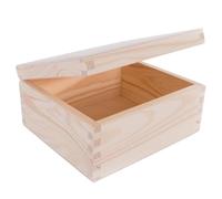 WooDeeDoo Small Rectangular Wooden Box with Hinged Lid - 18 x 16 x 9 cm - Plain Pine Craft Storage for Jewellery Tokens Hobbies Gifts Custom Painting Waxing Decorating DIY
