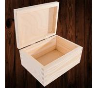 Woodeedoo Small Rectangular Wooden Box With Hinged Lid Unpainted Pine Storage For Crafts Keepsakes Gifts Or Shelves 16 X 12 X 8 Cm