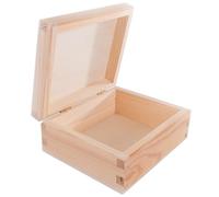 WooDeeDoo Small Rectangular Wooden Storage Box with Hinged Lid - 14.5 x 12 x 6 cm - Unfinished Pine Box for Crafts Trinkets Keepsakes Jewellery Memory Tokens Personalised Gift Decorating
