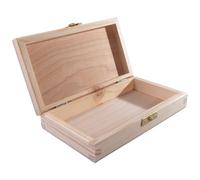 WooDeeDoo Small Shallow Wooden Box - 17.5 x 10 x 3.5 cm - Unfinished Pine Storage Case With Lid and Clasp for Jewellery Keepsakes Memory Gifts DIY Craft Personalisation Decorative Display
