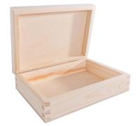 WooDeeDoo Small Shallow Wooden Storage Box with Hinged Lid - 17.5 x 13.5 x 5 cm - Unpainted Pine Craft Box for Trinkets Keepsakes Décor Painting Staining Decoupage DIY Gift Projects