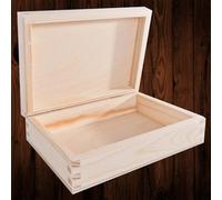 Woodeedoo Small Shallow Wooden Storage Box With Hinged Lid Unpainted Pine Gift Craft Keepsakes Décor Case 17.5 X 13.5 X 5 Cm
