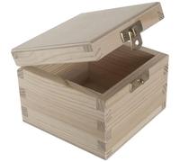 WooDeeDoo Small Square Wooden Box with Clasp and Hinged Lid - 10 x 10 x 7.5 cm - Plain Pine Keepsake Storage Cube for Jewellery Trinkets Crafts Personalised Gift Box Memory or DIY Decoration