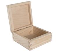 WooDeeDoo Small Square Wooden Box with Hinged Lid - 11 x 11 x 5 cm Plain Pine Keepsake Storage for Trinkets Jewellery Crafts Memory DIY Decoupage Personalisation Unpainted Natural Wood
