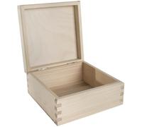 WooDeeDoo Small Square Wooden Box with Hinged Lid - 12 x 12 x 6 cm Plain Pine Storage for Trinkets Jewellery Crafts Memory Gifts DIY Decoration Unpainted Natural Wood