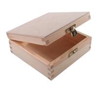 WooDeeDoo Small Square Wooden Box with Hinged Lid | 14 x 14 x 6 cm | Trinket Memory Keepsake Storage Gift Case | Unfinished Decorative Paintable Wood