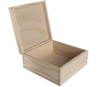 WooDeeDoo Small Square Wooden Box with Hinged Lid - 15 x 15 x 7 cm Plain Pine Storage for Crafts Keepsakes Jewellery Trinkets DIY Decoration Gift Packaging Unpainted Natural Wood