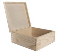 WooDeeDoo Small Square Wooden Box with Hinged Lid - 17.5 x 17.5 x 8 cm Plain Pine Storage for Crafts Keepsakes Jewellery Trinkets Gift Packaging DIY Decoration Unpainted Natural Wood