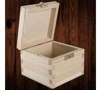 Woodeedoo Small Square Wooden Keepsake Box With Clasp Hinged Lid Plain Pine Trinket Storage Cube Craft Holder 10 X 10 X 7.5 Cm
