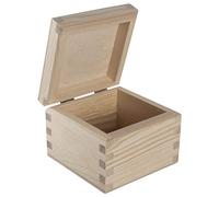 WooDeeDoo Small Square Wooden Keepsake Box with Hinged Lid - 10 x 10 x 7.5 cm - Unpainted Pine Cube Storage Case for Trinkets Crafts Gifts Personalised Decoration Memory Box DIY Decoupage Project