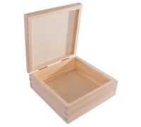 WooDeeDoo Small Square Wooden Keepsake Box with Hinged Lid - 15 x 15 x 6 cm - Plain Pine Memory Case for Craft Projects Jewellery Storage Gift Wrapping Personalised Decoration