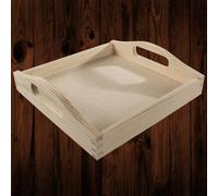 Woodeedoo Small Square Wooden Serving Tray With Curved Handles In Unfinished Pine Rustic Style Ideal For Tabletop Or Shelf Display