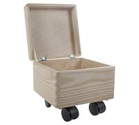 WooDeeDoo Small Square Wooden Underbed Storage Box with Hinged Lid and Wheels - Plain Pine Storage Chest for Kids Toys Crafts Keepsakes - Unpainted Box to Decorate - 20 x 20 x 19 cm