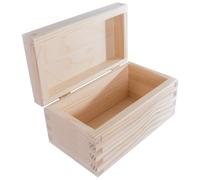 WooDeeDoo Small Wooden Box with Hinged Lid - 16 x 9 x 8 cm - Rectangular Unpainted Pine Craft Storage for Trinkets Jewellery Keepsakes Gifts Personalised Memory Case