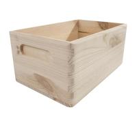 WooDeeDoo Small Wooden Crate Box -- 25 x 16 x 11 cm -- Open Pine Storage Container with Side Handles for Bathroom Shelf Craft Organisation or Decorative Display