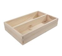 WooDeeDoo Small Wooden Cutlery Tray with 2 Compartments Unfinished Solid Pine Storage Box Natural Kitchen Drawer Insert Tabletop Organiser Crate Unpainted Utensil Sorter 26.5 x 17 x 5 cm