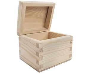 WooDeeDoo Small Wooden Keepsake Jewellery Box with Rounded Hinged Lid - Unfinished Pine Storage for Trinkets Craft Projects Gifts - Customisable Mini Treasure Chest - 9.5 x 8 x 8 cm