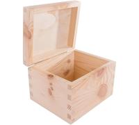 WooDeeDoo Small Wooden Storage Box with Hinged Lid - 14 x 12 x 10.5 cm - Plain Unfinished Pine Craft Box for Keepsakes Jewellery Trinkets Personalised Gift Painting Decorating Organising