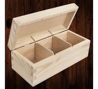 Woodeedoo Small Wooden Storage Box With Rounded Hinged Lid And Three Compartments Holder For Tea Bags Jewellery Crafts 22X9.5X8Cm