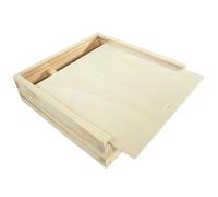 WooDeeDoo Small Wooden Storage Box with Sliding Lid and Compartments - 18 x 18 x 5 cm - Plain Pine Keepsake Gift Photo Memory Box for 6x4 or 10x15 cm Prints USB School Craft Storage