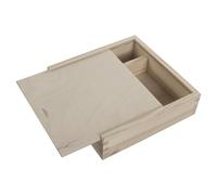 WooDeeDoo Small Wooden Storage Box with Sliding Lid and Compartments - 19.5 x 19.5 x 5 cm - Plain Unfinished Pine Box for 6x4 or 10 x 15 cm Prints USB Cards Crafts Keepsakes Desk Storage