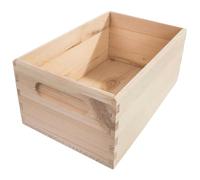 WooDeeDoo Small Wooden Storage Crate Box -- 25 x 16 x 11 cm -- Pine Open Top Container with Side Cut-Out Handles for Craft Display Shelf Organisation and Home Décor