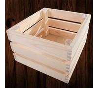 Woodeedoo Small Wooden Storage Crate Rustic Natural Pine Display Shelf Box For Home Office Cube Slatted Design 16.8X15.2X9.6Cm