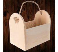 Woodeedoo Small Wooden Trug With Rope Handle For Decorative Storage Gift Display Tabletop Planter Or Craft Use 19.5X12X17.5 Cm