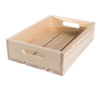 WooDeeDoo Solid Wooden Shallow Crate Storage Tray with Slatted Base - 30 x 20 x 7 cm - Strong Unfinished Pine Display Presentation Box Craft Organiser Retail Display Basket Container