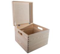 WooDeeDoo Square Deep Wooden Storage Box with Hinged Lid and Cut-Out Handles - Plain Pine Craft Keepsake Chest - Unpainted Decorative Crate 9L - Container for Home Organisation - 30 x 30 x 23 cm
