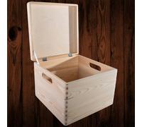 Woodeedoo Square Deep Wooden Storage Box With Hinged Lid And Cut Out Handles Unfinished Pine Craft Keepsake Crate 30 X 30 X 23 Cm